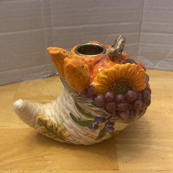 Vintage Cornucopia candle stick holder. Bella Casa by Ganz. About 4 in tall. - Picture 3 of 6